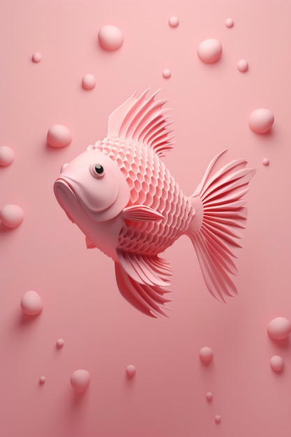 3d pink fish in studio