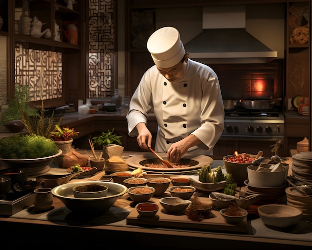 Foto gratuita ritratto 3d dello chef per il tet vietnamita di capodanno