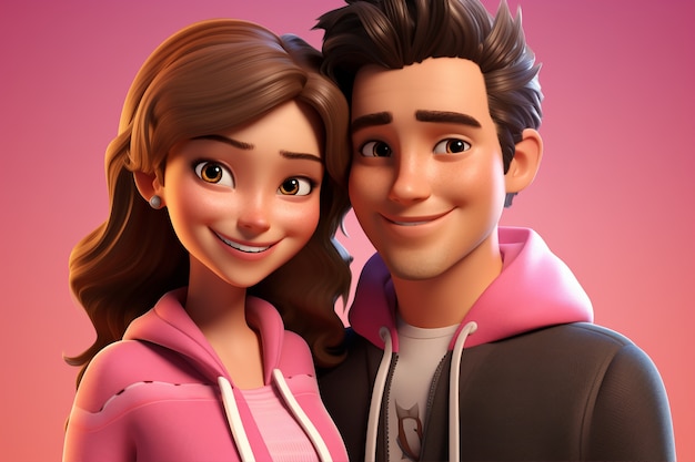 3d portrait of happy couple