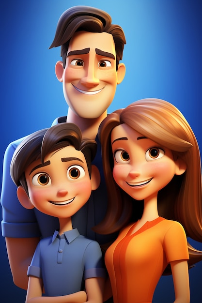 3d portrait of happy family