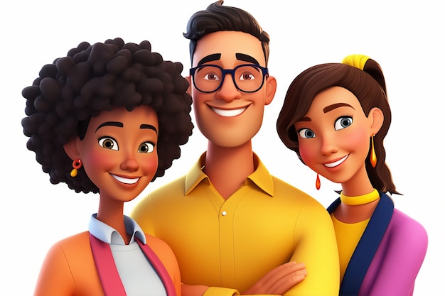 3d portrait of happy friends