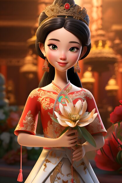 3d portrait of person for tet vietnamese new year celebration