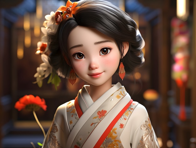 3D Portrait of a Woman for Tet (ベトナムの新年のために描かれた女性の3Dポートレート)