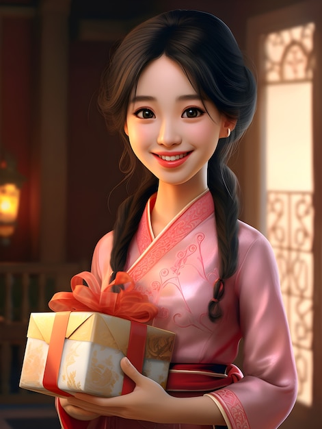 Free photo 3d portrait of woman for tet vietnamese new year