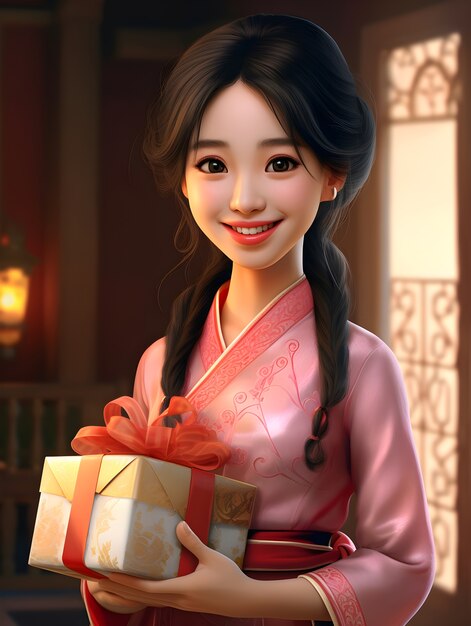 3d portrait of woman for tet vietnamese new year