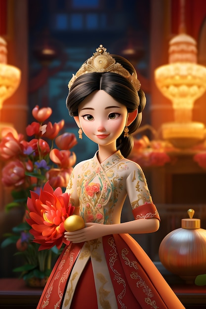 3d portrait of woman for tet vietnamese new year