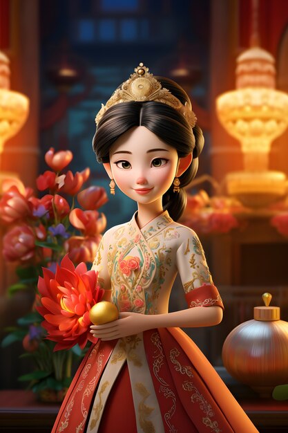 3d portrait of woman for tet vietnamese new year