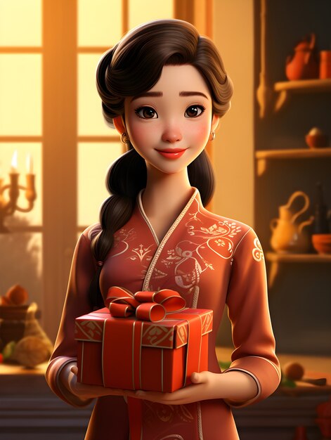 3d portrait of woman for tet vietnamese new year