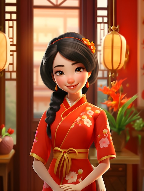 Free photo 3d portrait of woman for tet vietnamese new year