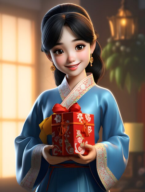 3D Portrait of a Woman for Tet (ベトナムの新年のために描かれた女性の3Dポートレート)