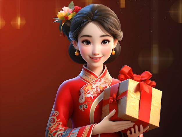 Free photo 3d portrait of woman for tet vietnamese new year