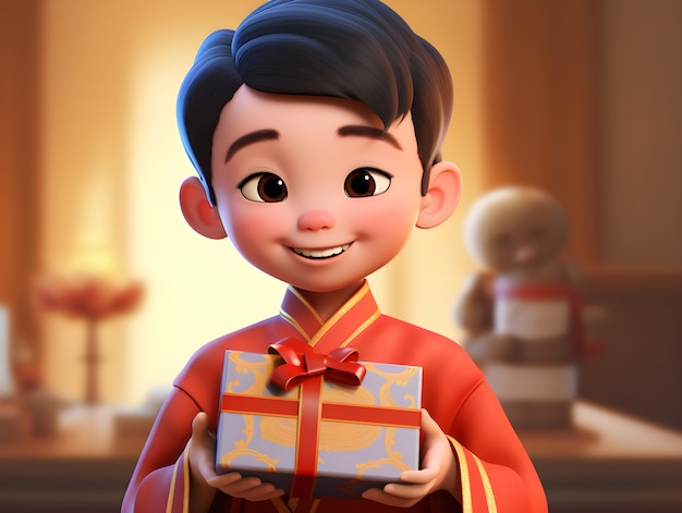 Free photo 3d portrait of young boy for tet vietnamese new year