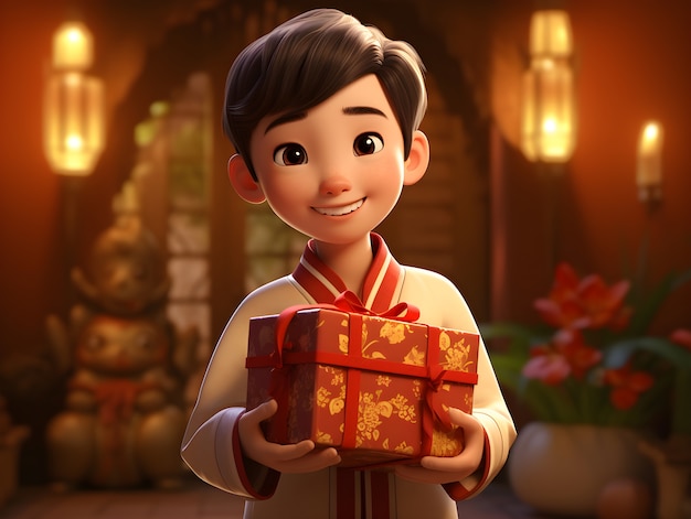 Free photo 3d portrait of young boy for tet vietnamese new year