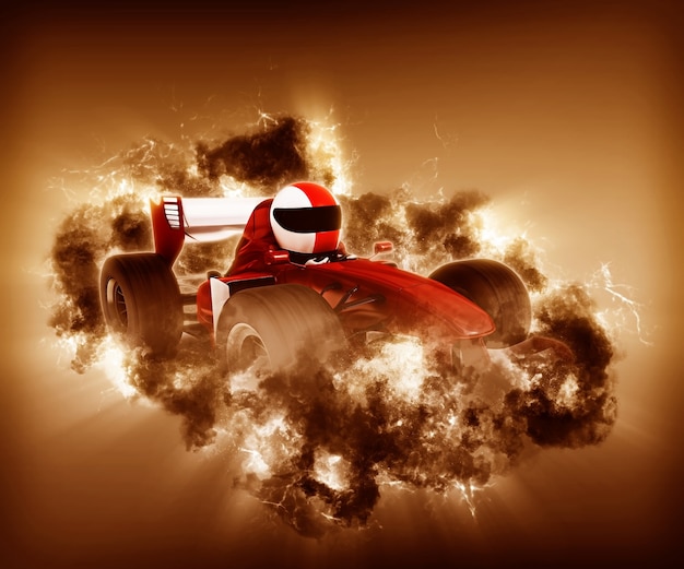 煙と3Dレーシングカー