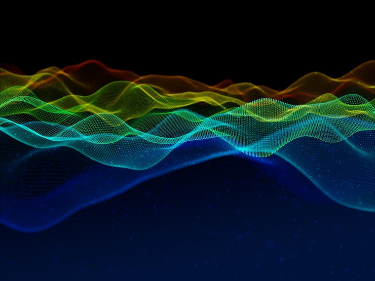 Free Photo 3d rainbow coloured flowing particle waves