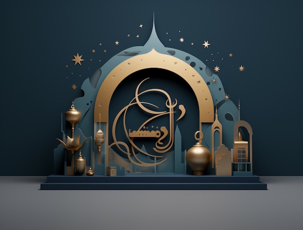 Free photo 3d ramadan celebration with lanterns