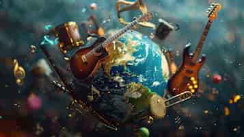 Foto gratuita globo realistico 3d con elementi musicali