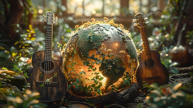 Foto gratuita globo realistico 3d con elementi musicali