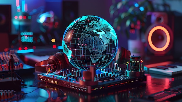 Free photo 3d realistic globe with musical elements