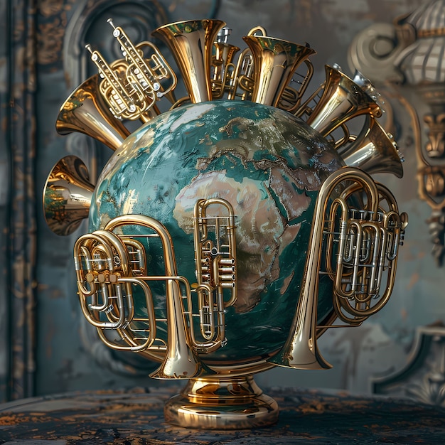 Free photo 3d realistic globe with musical elements