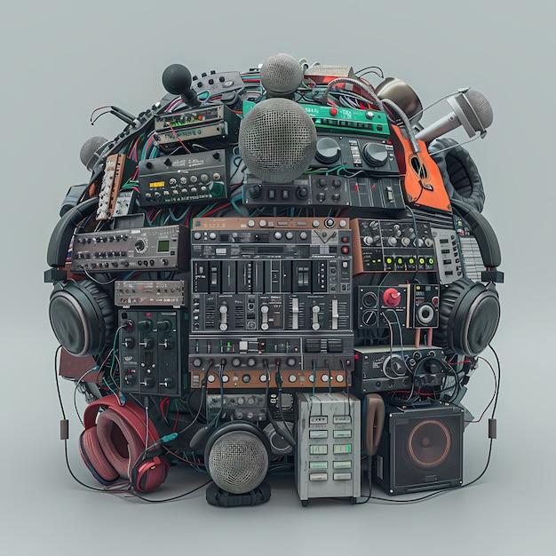 Бесплатное фото 3d-реалистический глобус с музыкальными элементами