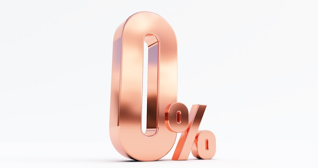 3d render of 0 percent off, bronze zero percent isolated on a white background.