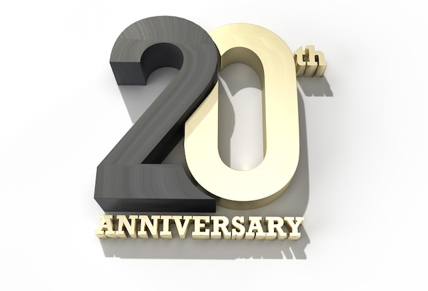 3D Render 20th Years Anniversary Celebration - Pen Tool Created Clipping Path Included in JPEG Easy to Composite.
