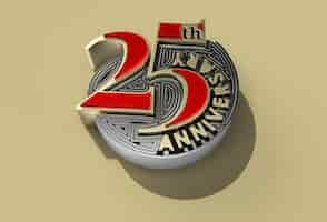 Free photo 3d render 25th years anniversary celebration pen tool created clipping path included in jpeg easy to composite