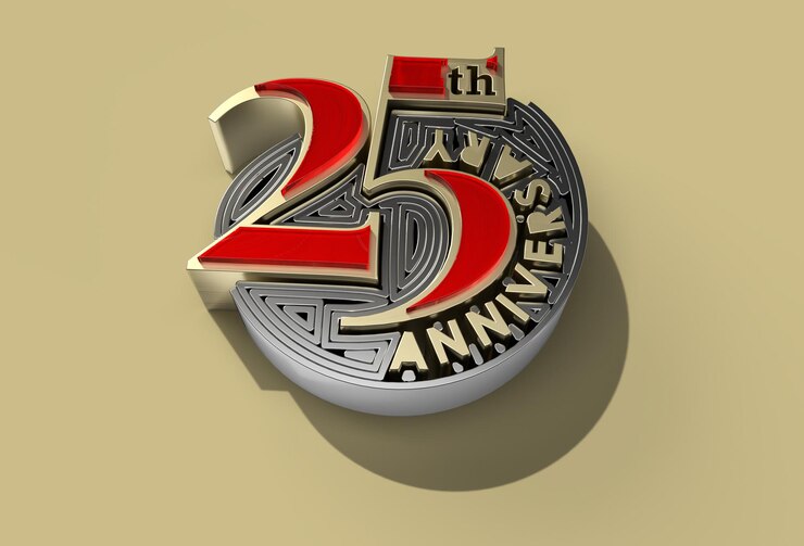 Free Photo 3d render 25th years anniversary celebration pen tool created clipping path included in jpeg easy to composite
