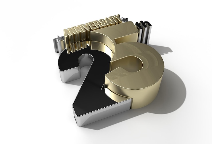 Free Photo 3d render 25th years anniversary celebration  pen tool created clipping path included in jpeg easy to composite