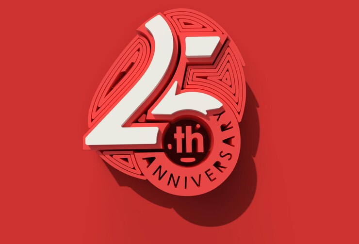 Free Photo 3d render 25th years anniversary celebration pen tool created clipping path included in jpeg easy to composite