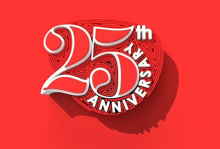 Free Photo 3d render 25th years anniversary celebration pen tool created clipping path included in jpeg easy to composite.