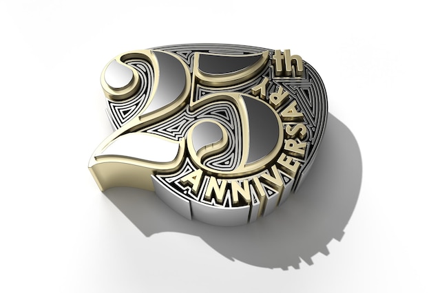 3D Render 25th Years Anniversary Celebration Pen Tool Created Clipping Path Included in JPEG Easy to Composite.