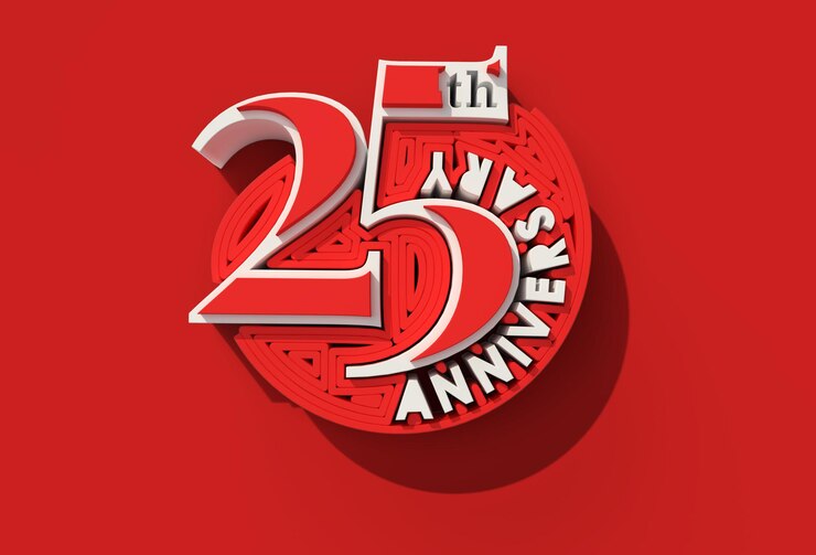 Free Photo 3d render 25th years anniversary celebration pen tool created clipping path included in jpeg easy to composite.