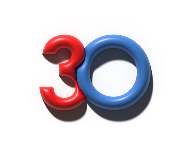 30 30 숫자 일러스트레이션 디자인의 3D 렌더링.
