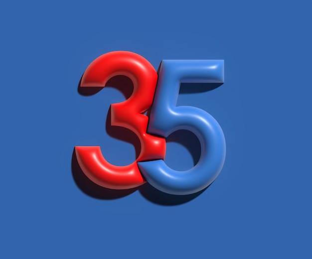 3D визуализация дизайна иллюстрации числа 35 тридцать пять.