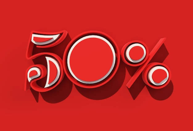 3d render 50% off discount banner pen tool created clipping path included in jpeg easy to composite.