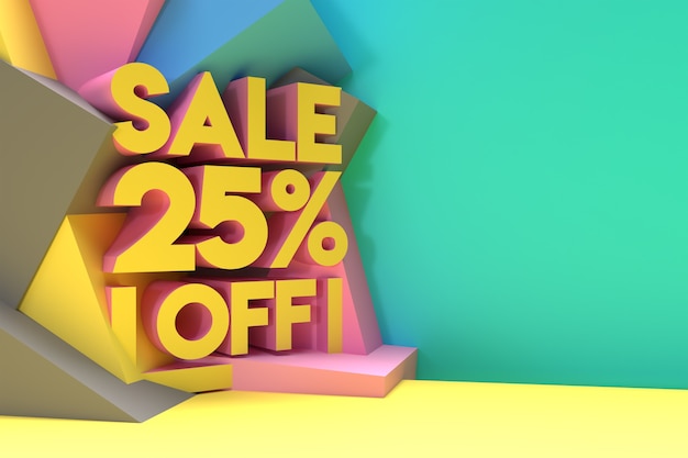 3d render abstract 25% sale off discount banner 3d illustration design.