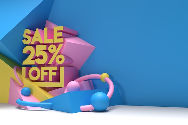 3d render abstract 25% sale off discount banner 3d illustration design.