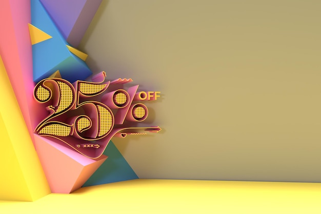 3d render abstract 25% sale off discount banner 3d illustration design.