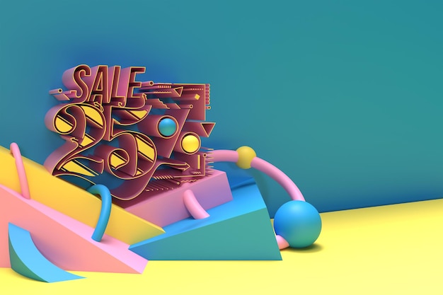 3d render abstract 25% sale off discount banner 3d illustration design.