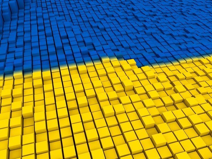 Бесплатный Фотография 3d визуализация абстрактного фона экструдированных блоков в цветах флага украины
