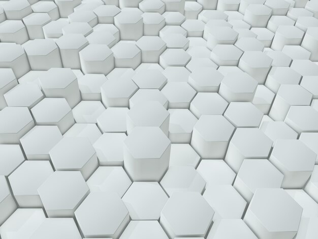 3D render of an abstract background of extruding white hexagons