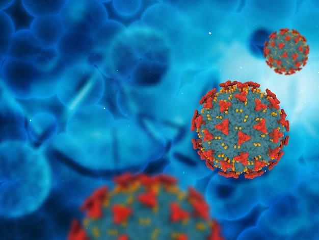 Rendering 3d cellule del virus covid 19 astratte