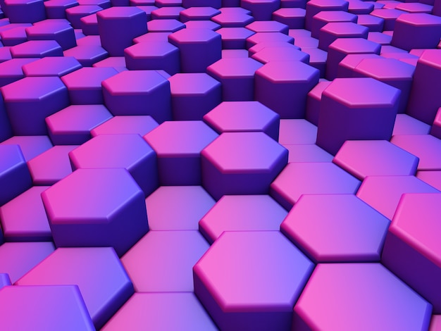 3D render of an abstract extruding hexagons