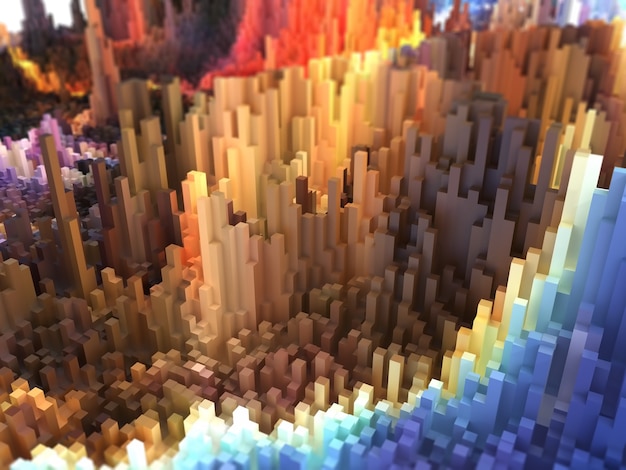 3D render of an abstract landscape of extruding cubes