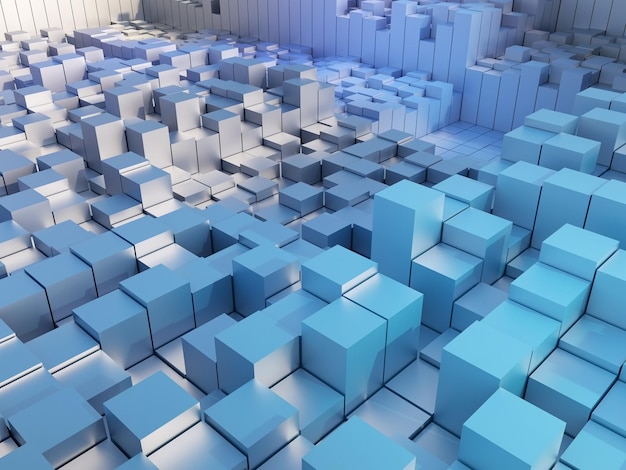 3d render of an abstract landscape of glossy extruding cubes