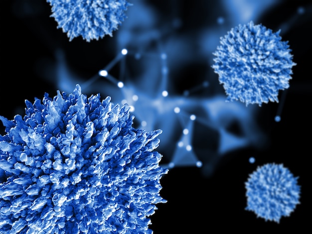 ウイルス細胞を使用した抽象的な医療の3Dレンダリング