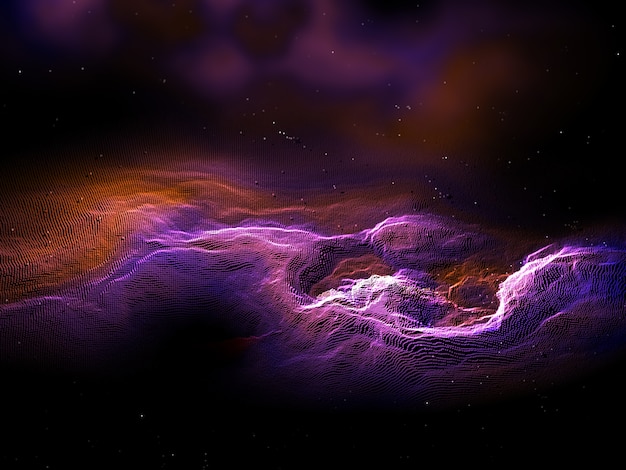 銀河効果のある抽象的な粒子の風景の3Dレンダリング