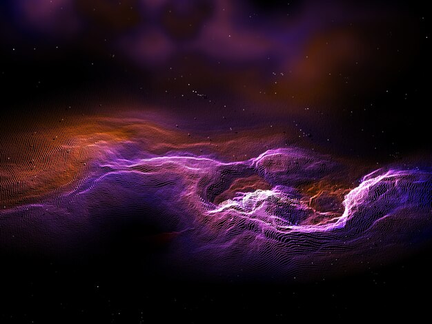 3D render of an abstract particle landscape with galaxy effect